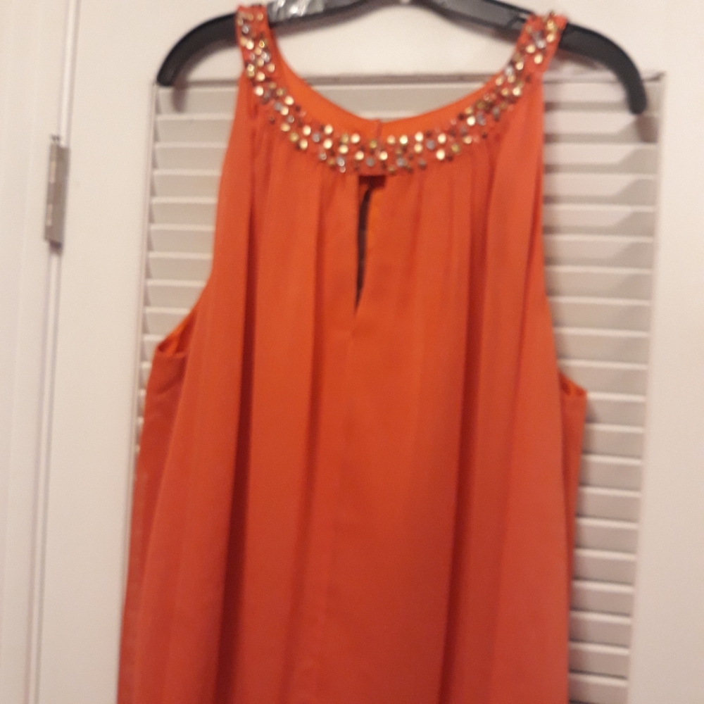 Vince Camuto Women's 18W Jeweled Beaded Orange Chiffon Shift Dress, Keyhole NWOT - Picture 2 of 11